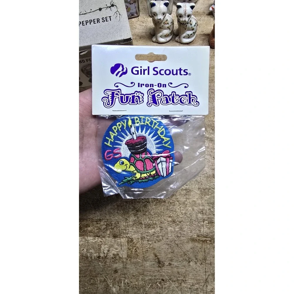 Girl Scout Fun Patch Badge Iron-On Happy Birthday Cake - Turtle